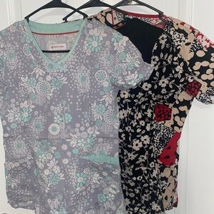 Set of 3 Multi Colored Scrub Tops